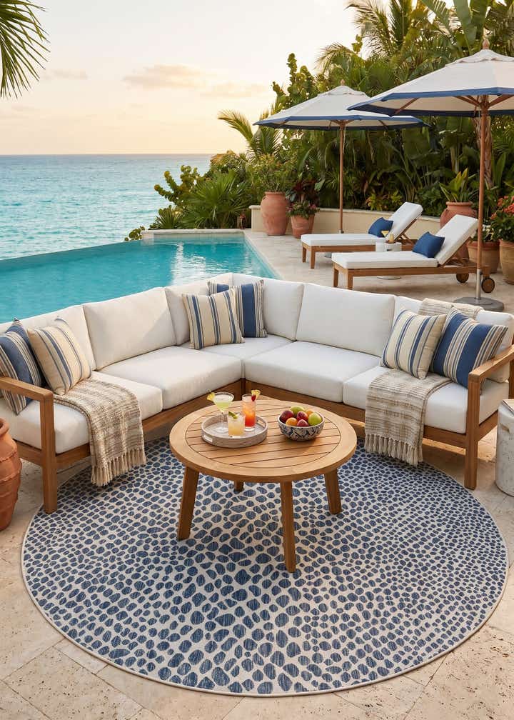 7' 10 x 7' 10 Easy-Clean Jill Zarin Cape Town Indoor / Outdoor Round Rug