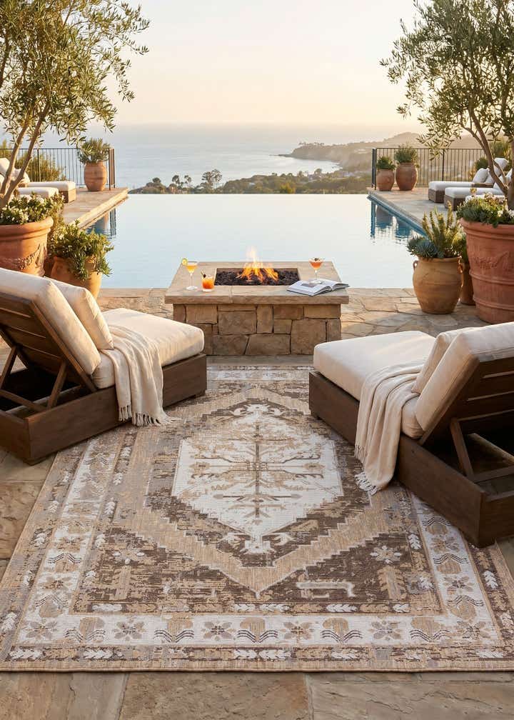 7' 10 x 11' Easy-Clean Traditional Indoor / Outdoor Rug