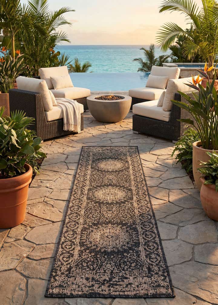 2' x 8' Easy-Clean Traditional Indoor / Outdoor Runner Rug