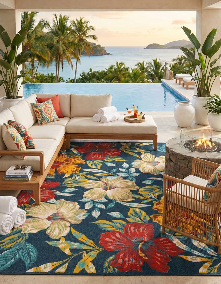Detail image of 7' 10 x 11' Easy-Clean Coastal Indoor / Outdoor Rug