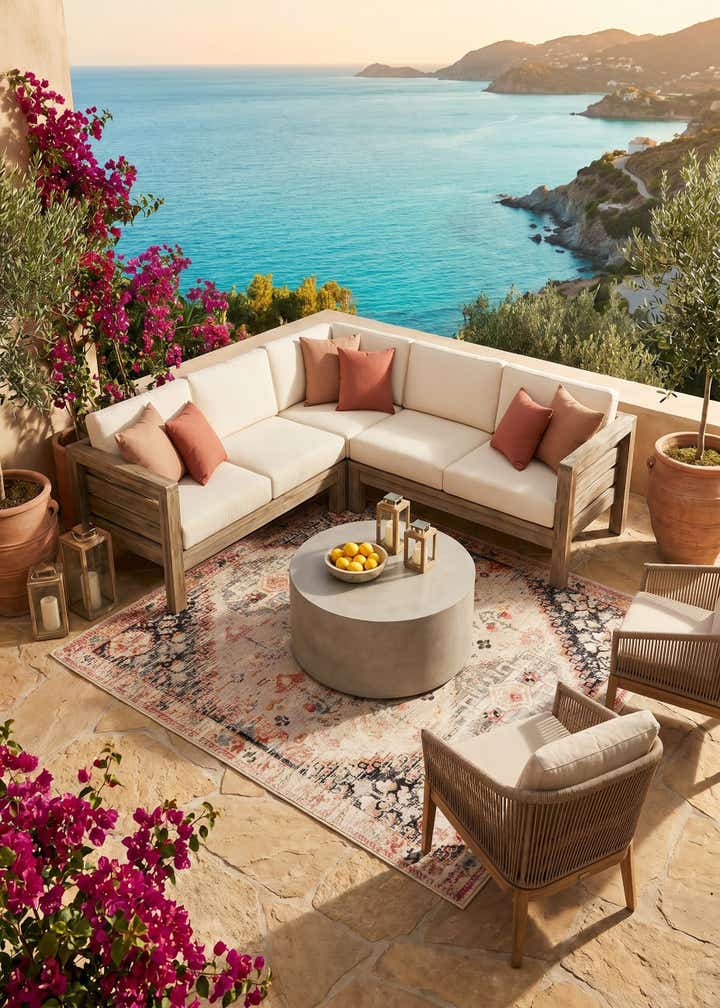 7' 10 x 7' 10 Easy-Clean Traditional Indoor / Outdoor Square Rug