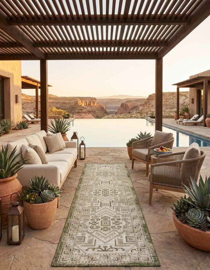 Detail image of 2' x 8' Easy-Clean Aztec Indoor / Outdoor Runner Rug