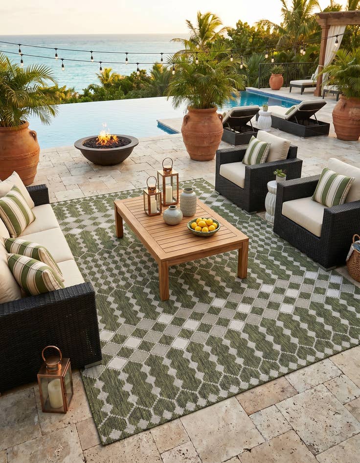 Detail image of 10' x 14' Easy-Clean Trellis Indoor / Outdoor Rug