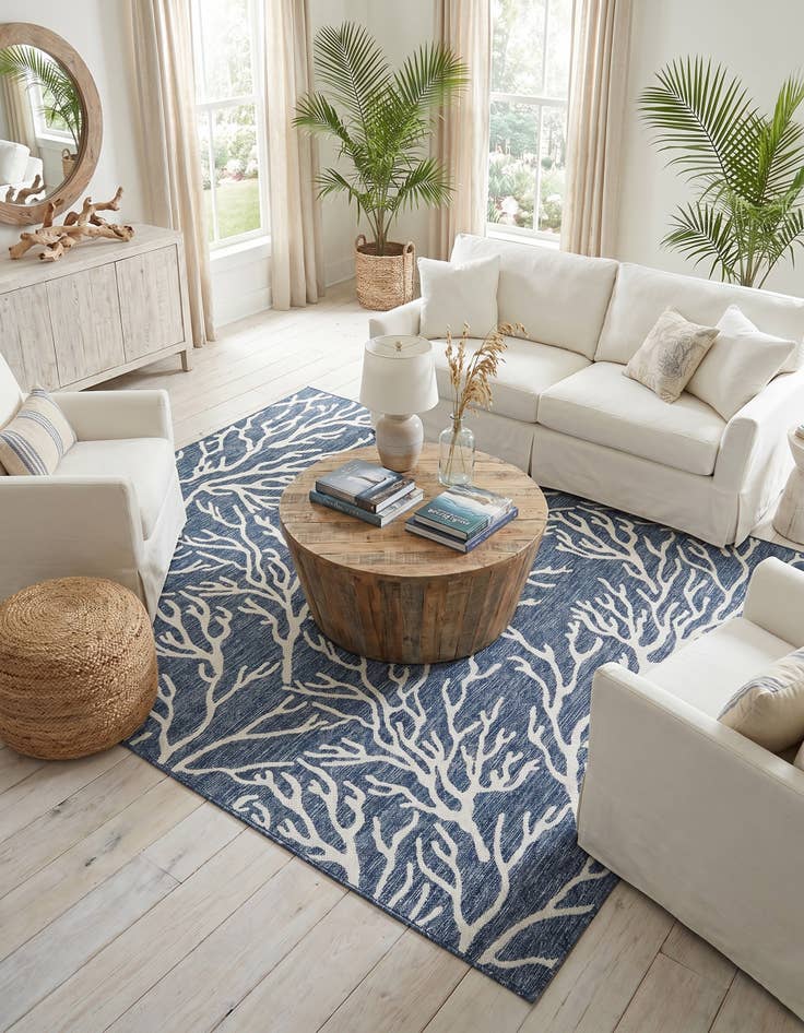 Detail image of 7' 10 x 7' 10 Easy-Clean Coastal Indoor / Outdoor Square Rug
