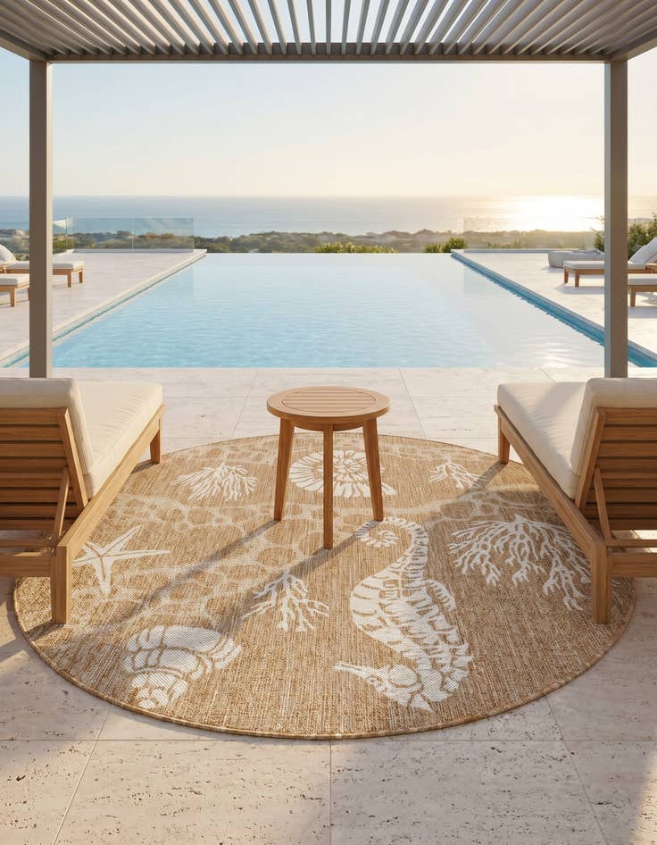 Detail image of 5' 3 x 5' 3 Easy-Clean Coastal Indoor / Outdoor Round Rug