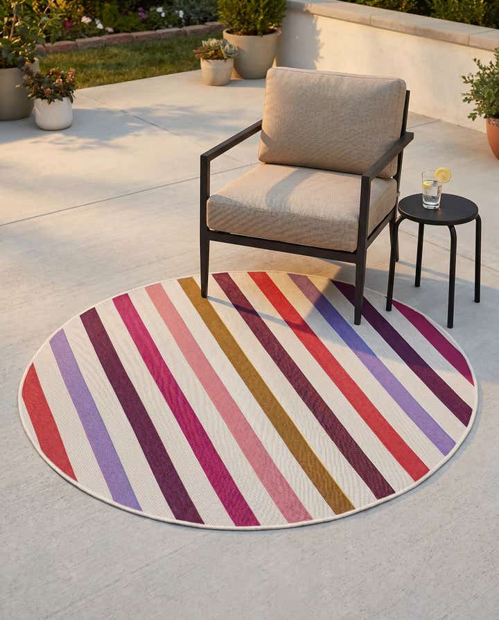 4' x 4' Easy-Clean Striped Indoor / Outdoor Round Rug