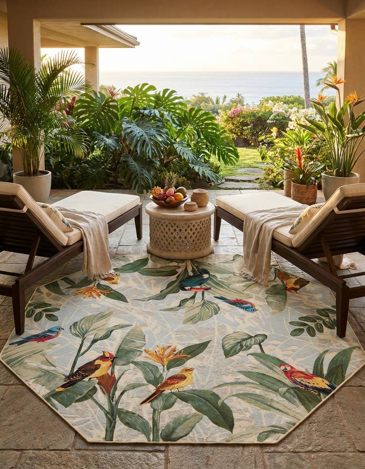 Detail image of 7' 10 x 7' 10 Easy-Clean Botanical Indoor / Outdoor Octagon Rug