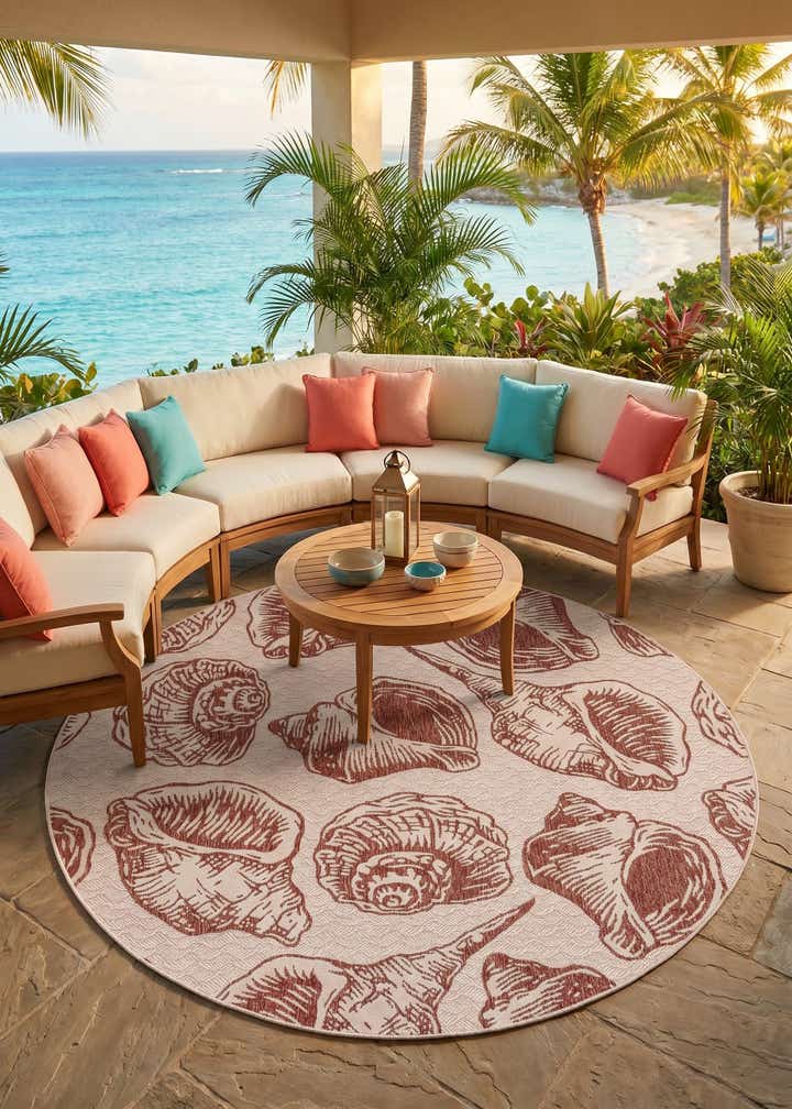 7' 10 x 7' 10 Easy-Clean Coastal Indoor / Outdoor Round Rug