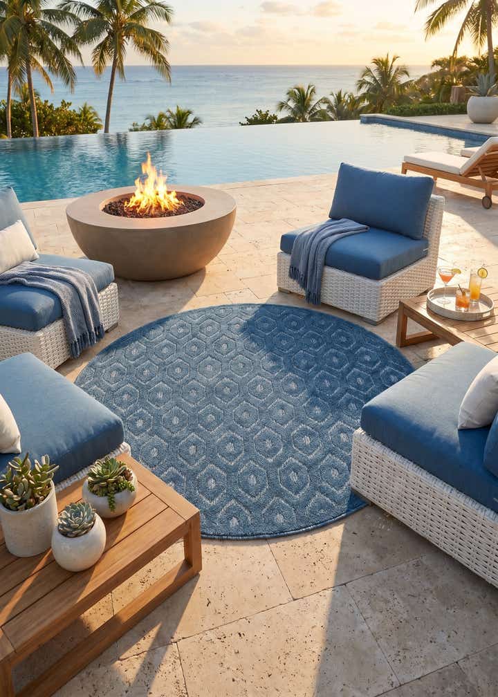 5' 3 x 5' 3 Easy-Clean Trellis Textured Indoor / Outdoor Round Rug