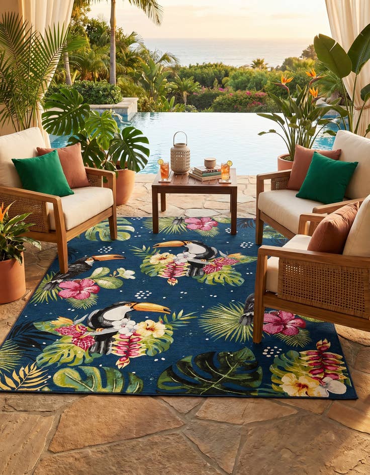 Detail image of 7' 10 x 10' Easy-Clean Botanical Indoor / Outdoor Rug