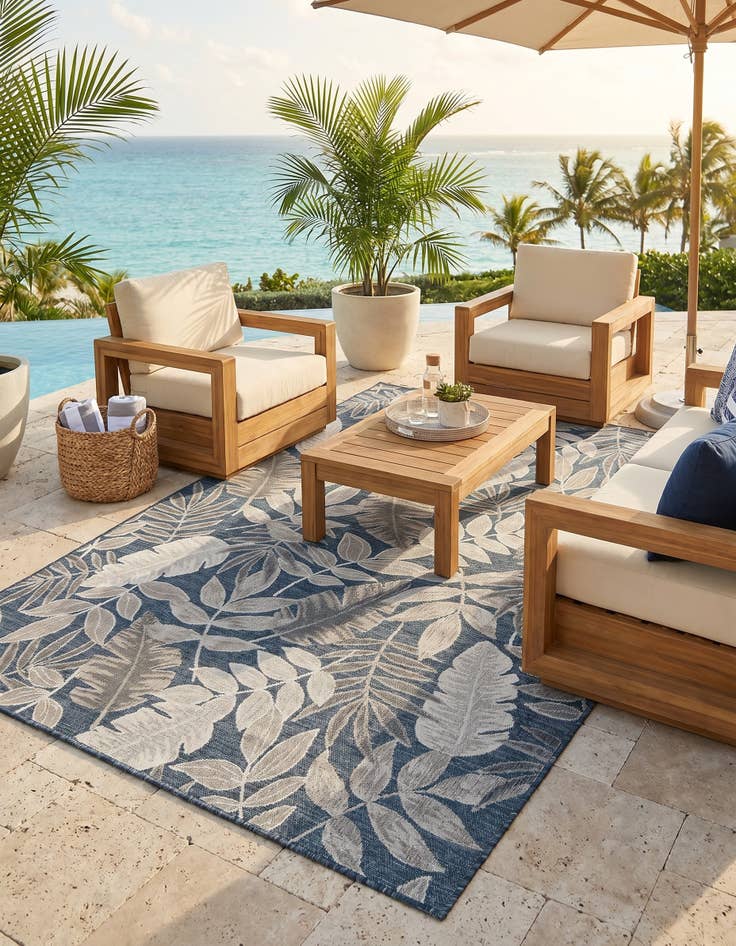 Detail image of 5' 2 x 8' Easy-Clean Botanical Indoor / Outdoor Rug