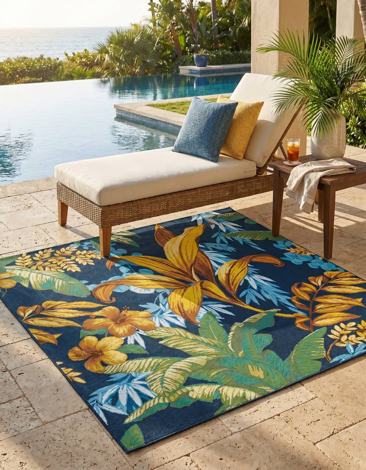 Detail image of 6' x 6' Easy-Clean Botanical Indoor / Outdoor Square Rug