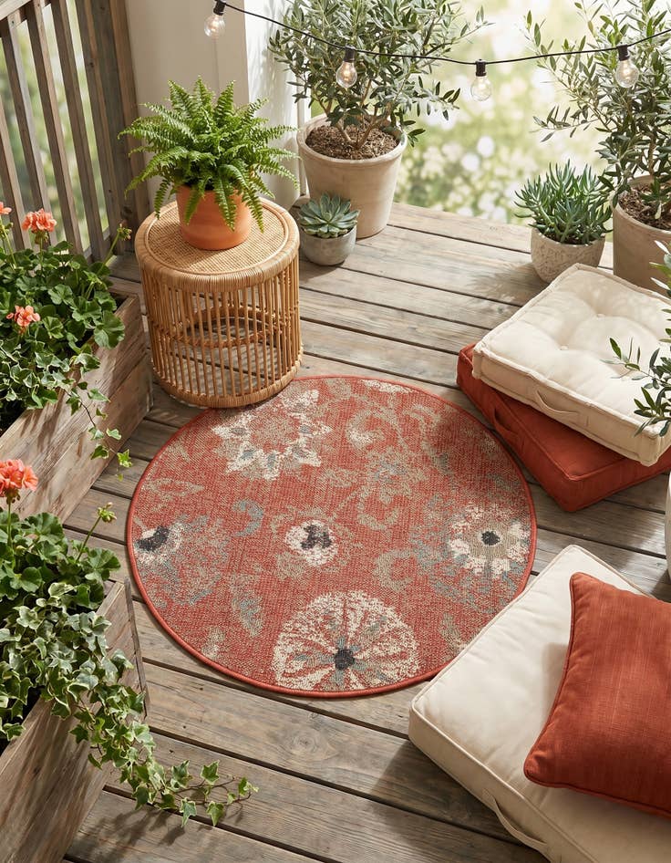 Detail image of 3' x 3' Easy-Clean Botanical Indoor / Outdoor Round Rug
