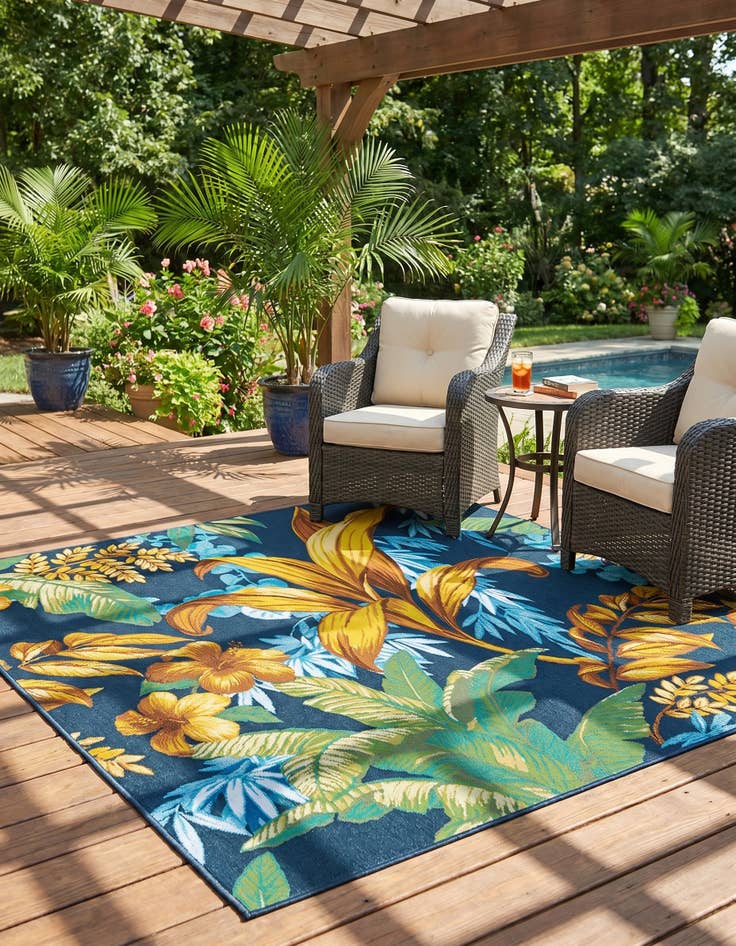 Detail image of 6' x 6' Easy-Clean Botanical Indoor / Outdoor Square Rug