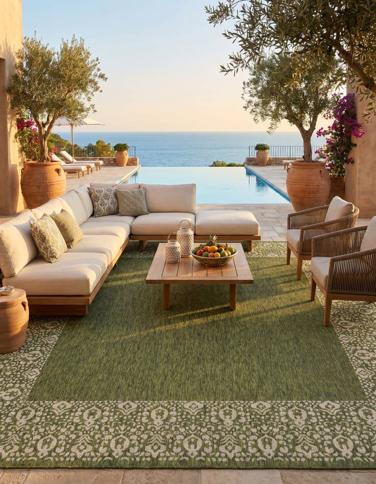 Detail image of 13' x 13' Easy-Clean Border Indoor / Outdoor Square Rug