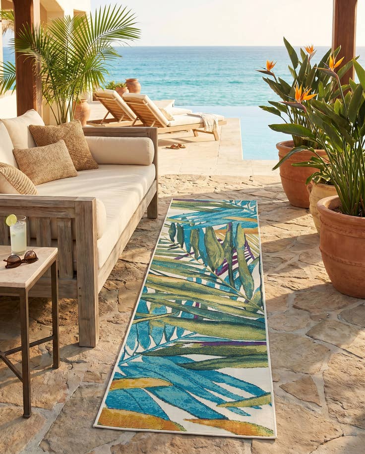 Detail image of 2' x 8' Easy-Clean Botanical Indoor / Outdoor Runner Rug