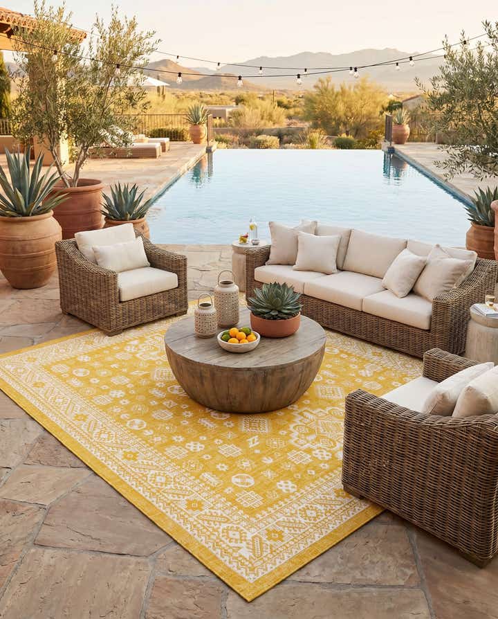 10' x 10' Easy-Clean Aztec Indoor / Outdoor Square Rug