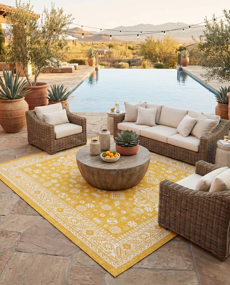 Detail image of 10' x 10' Easy-Clean Aztec Indoor / Outdoor Square Rug