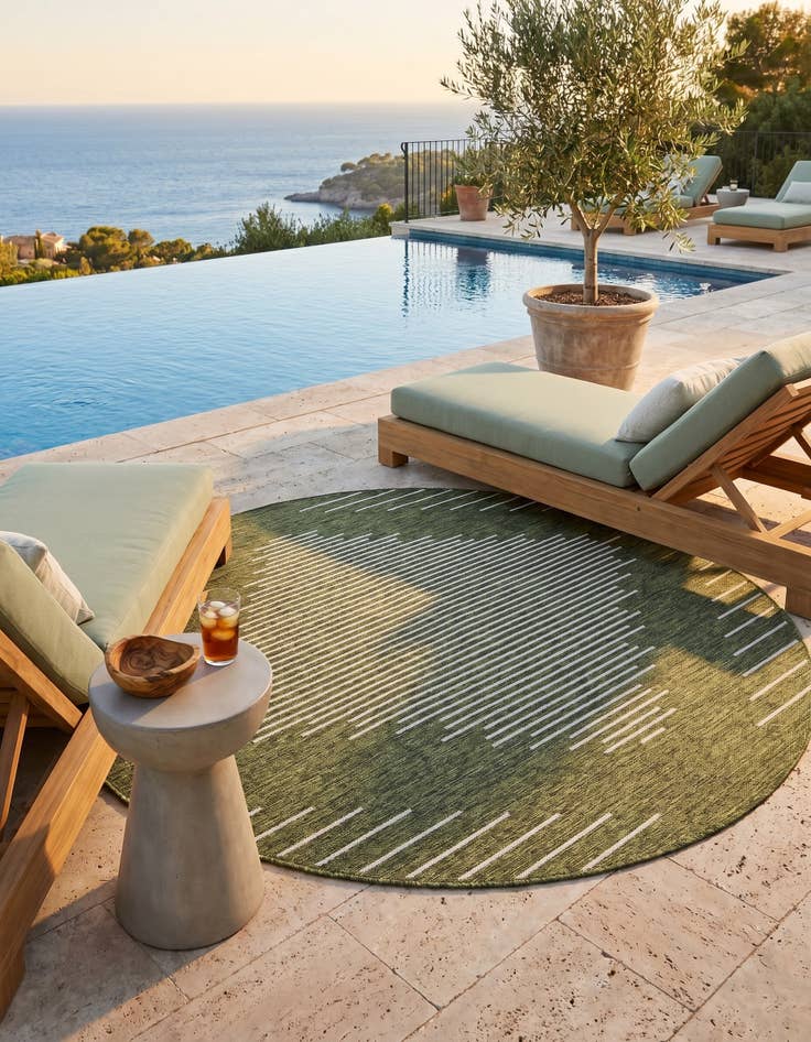 Detail image of 7' 10 x 7' 10 Easy-Clean Modern Indoor / Outdoor Round Rug