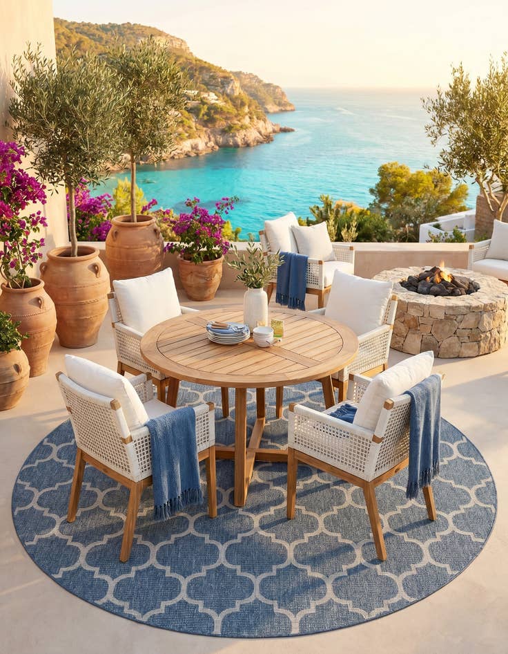 Detail image of 10' x 10' Easy-Clean Trellis Indoor / Outdoor Round Rug