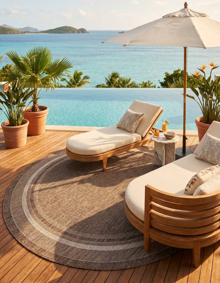 Detail image of 10' x 10' Easy-Clean Border Indoor / Outdoor Round Rug