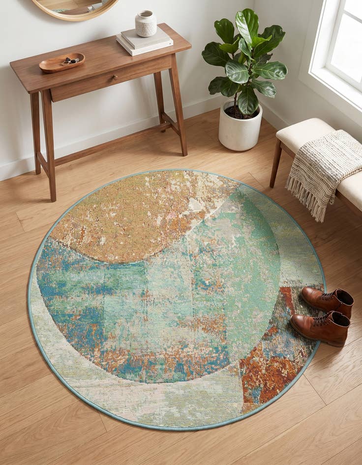 Detail image of 3' 3 x 3' 3 Easy-Clean Modern Indoor / Outdoor Round Rug