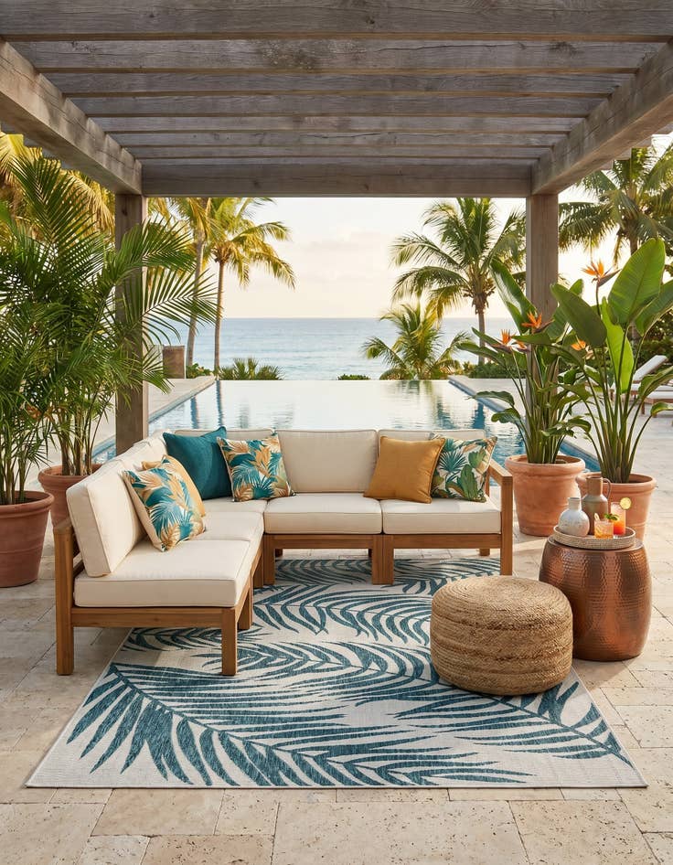 Detail image of 6' x 9' Easy-Clean Botanical Indoor / Outdoor Rug