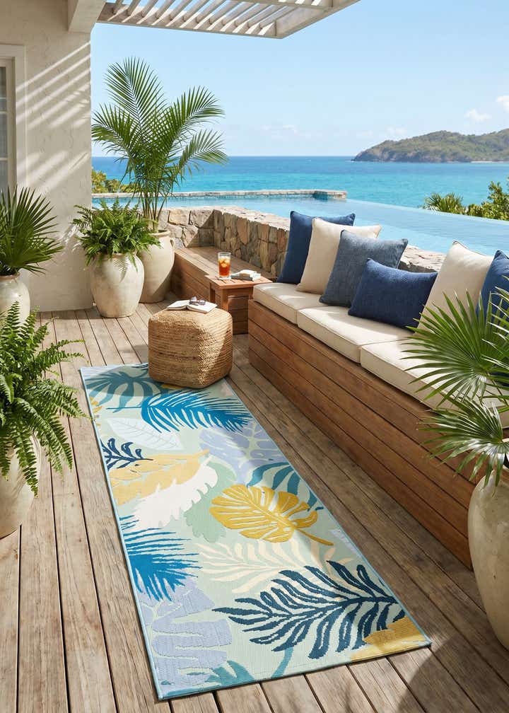 2' x 6' Easy-Clean Botanical Indoor / Outdoor Runner Rug