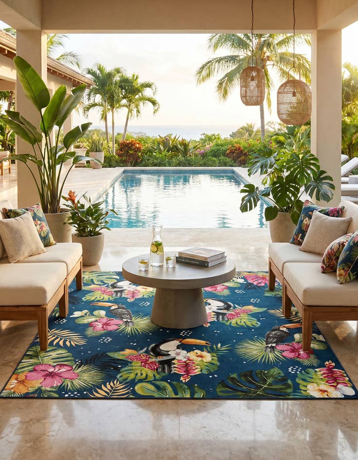 Detail image of 10' x 12' Easy-Clean Botanical Indoor / Outdoor Rug