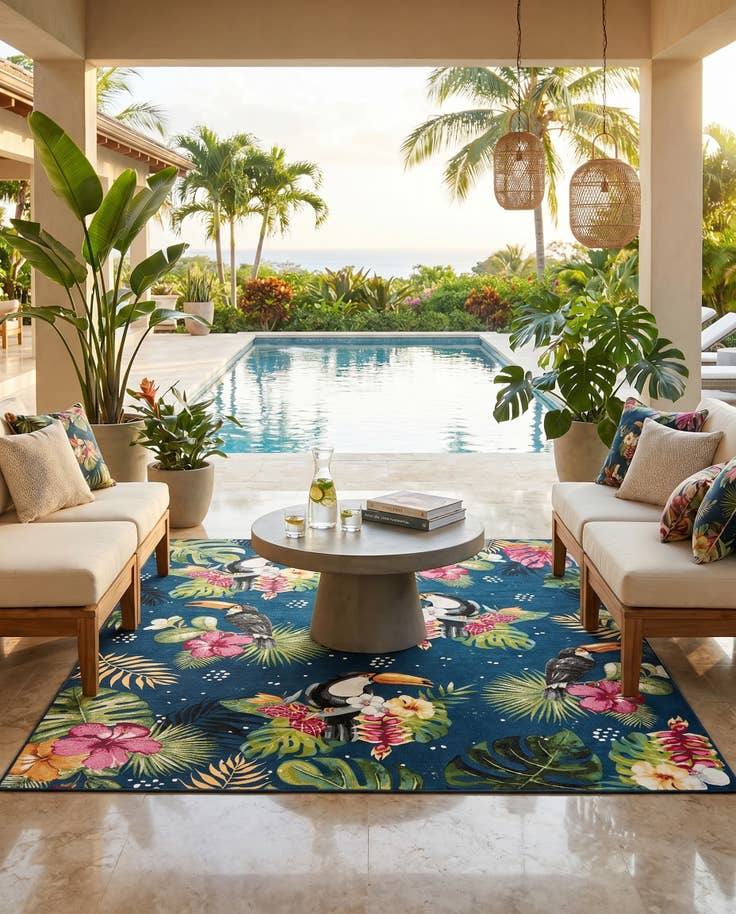Detail image of 10' x 12' Easy-Clean Botanical Indoor / Outdoor Rug