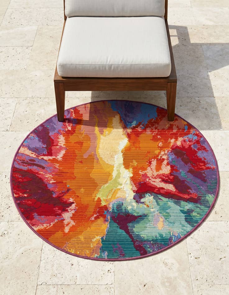 Detail image of 3' x 3' Easy-Clean Modern Indoor / Outdoor Round Rug