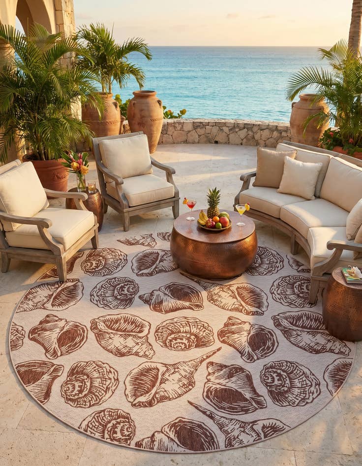Detail image of 13' x 13' Easy-Clean Coastal Indoor / Outdoor Round Rug