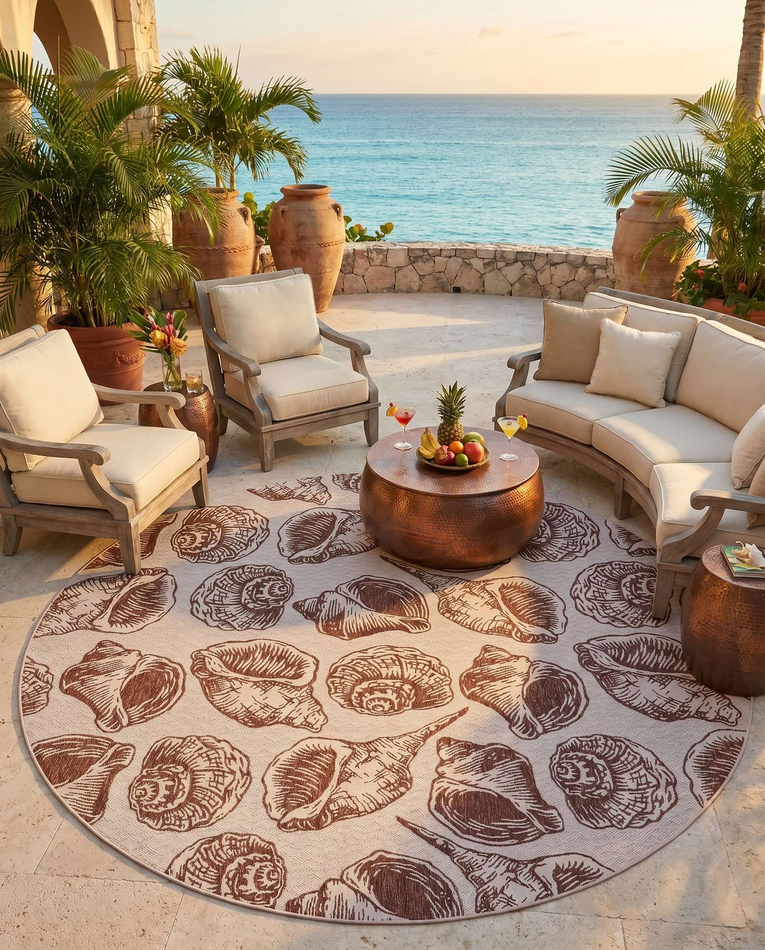 13' x 13' Easy-Clean Coastal Indoor / Outdoor Round Rug