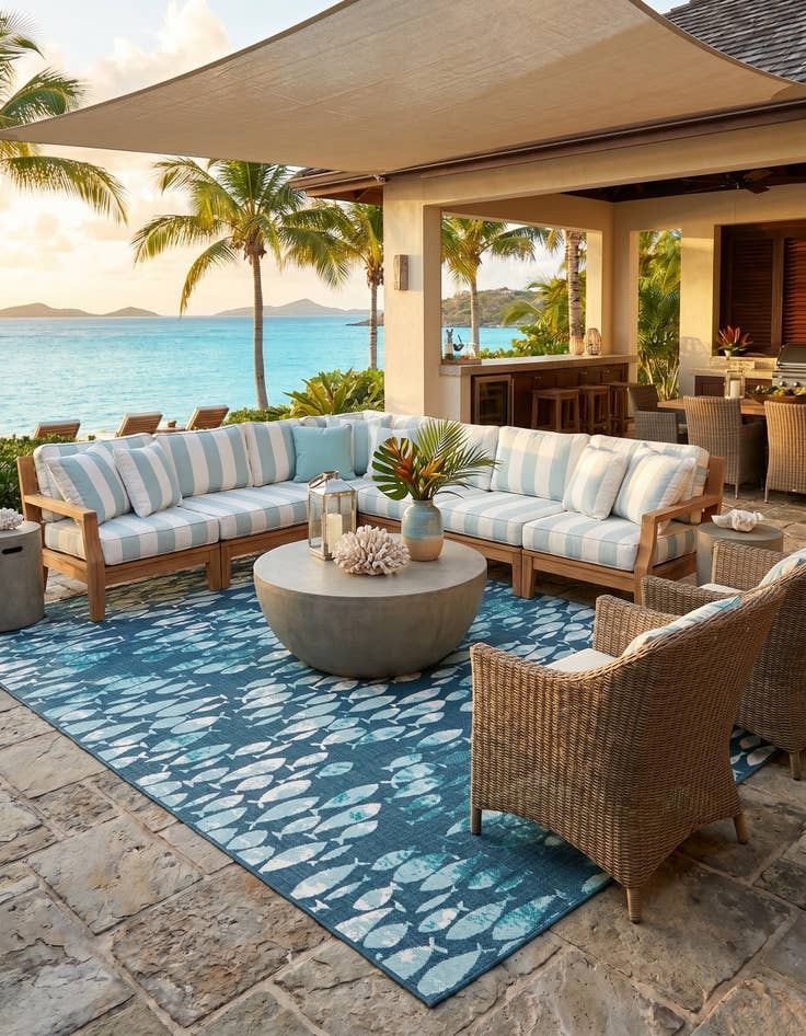 Detail image of 9' x 12' Easy-Clean Coastal Indoor / Outdoor Rug