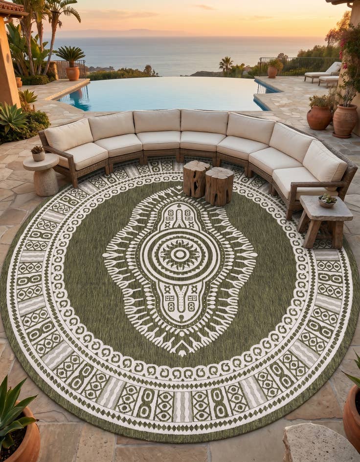 Detail image of 13' x 13' Easy-Clean Traditional Indoor / Outdoor Round Rug