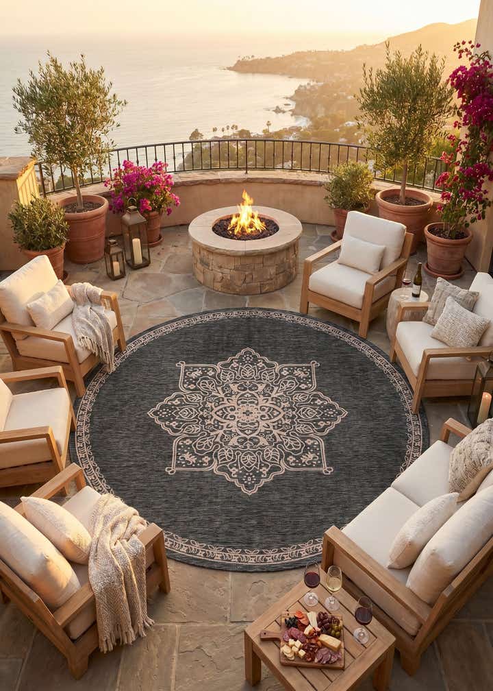 13' x 13' Easy-Clean Traditional Indoor / Outdoor Round Rug
