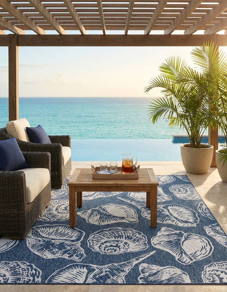Detail image of 7' 10 x 7' 10 Easy-Clean Coastal Indoor / Outdoor Square Rug