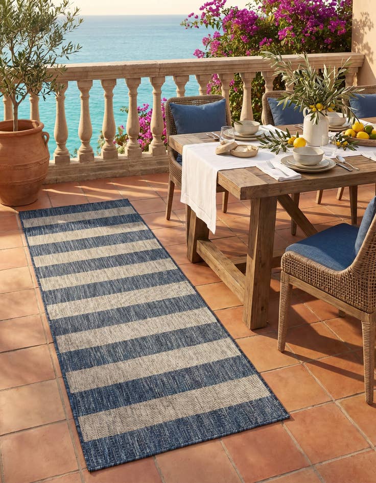 Detail image of 2' x 6' Easy-Clean Striped Indoor / Outdoor Runner Rug