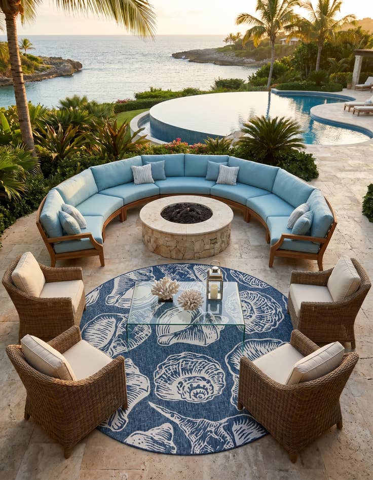 Detail image of 7' 10 x 7' 10 Easy-Clean Coastal Indoor / Outdoor Round Rug