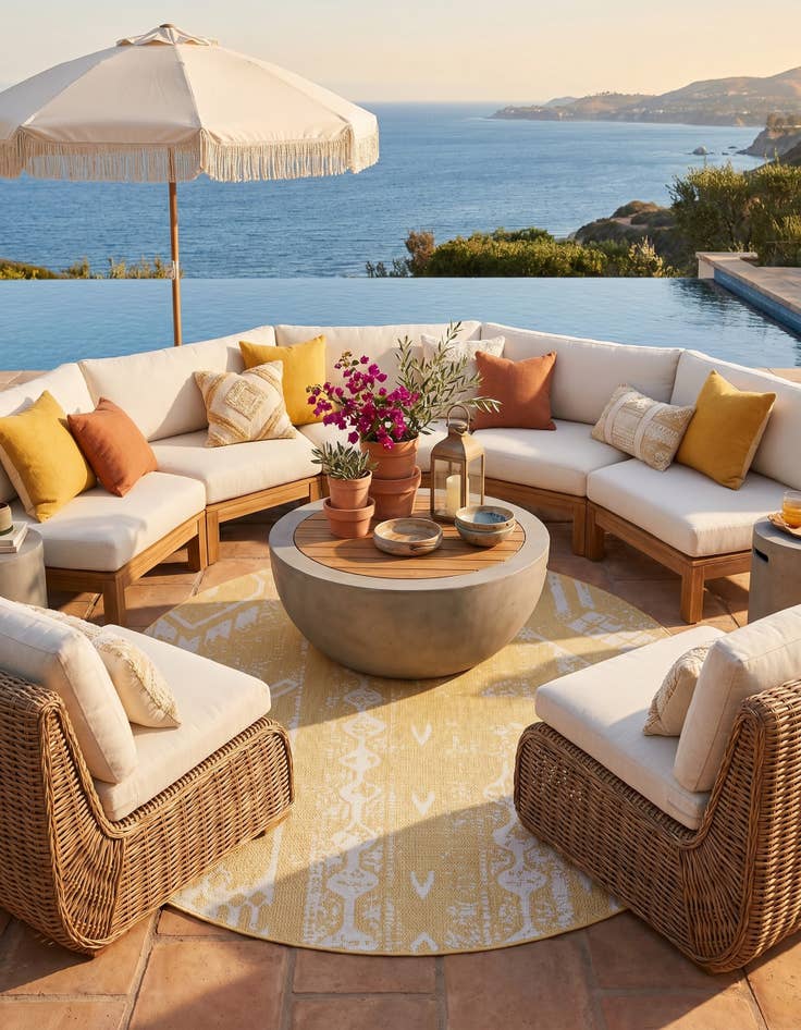 Detail image of 7' 10 x 7' 10 Easy-Clean Bohemian Indoor / Outdoor Round Rug