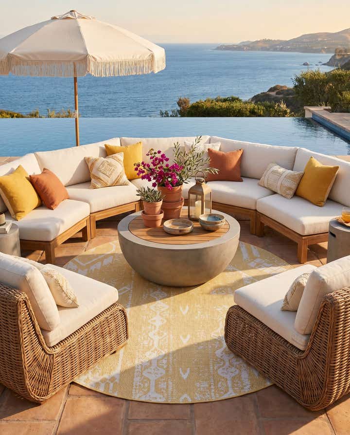 7' 10 x 7' 10 Easy-Clean Bohemian Indoor / Outdoor Round Rug