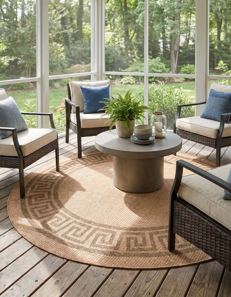 Detail image of 6' x 6' Easy-Clean Border Indoor / Outdoor Round Rug