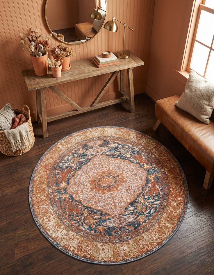 Detail image of 4' x 4' Easy-Clean Traditional Indoor / Outdoor Round Rug
