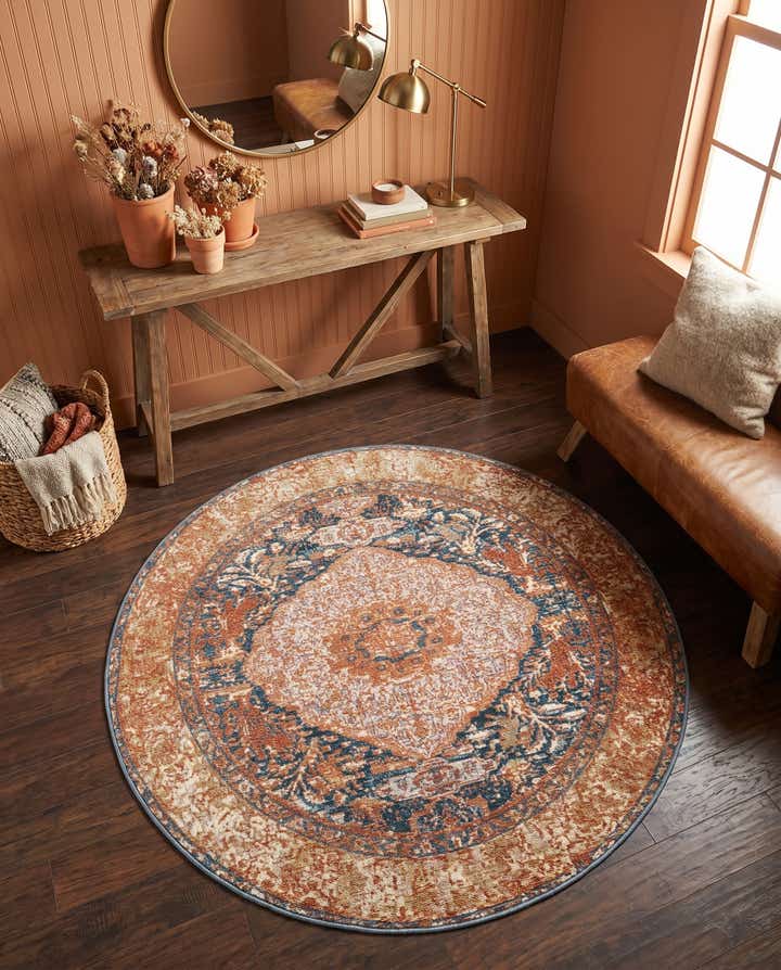 4' x 4' Easy-Clean Traditional Indoor / Outdoor Round Rug
