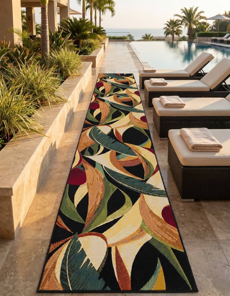 Detail image of 2' 7 x 12' Easy-Clean Botanical Indoor / Outdoor Runner Rug