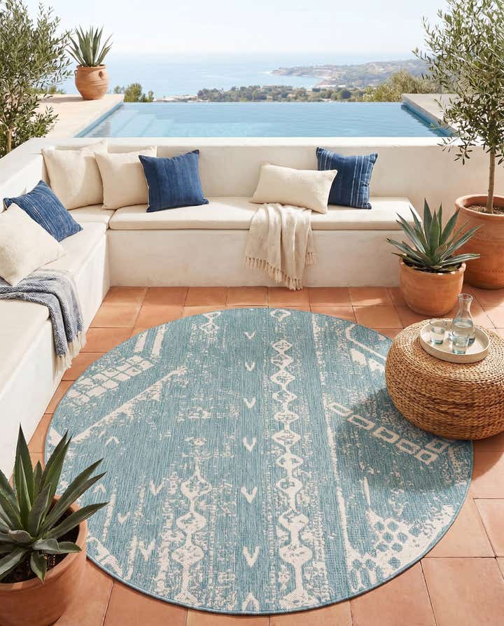 6' x 6' Easy-Clean Bohemian Indoor / Outdoor Round Rug
