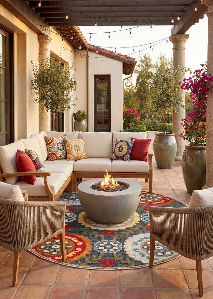 7' 10 x 7' 10 Easy-Clean Casablanca Indoor / Outdoor Round Rug