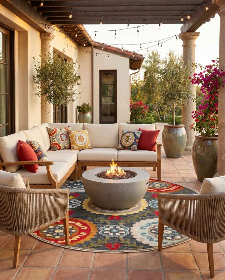 7' 10 x 7' 10 Easy-Clean Casablanca Indoor / Outdoor Round Rug