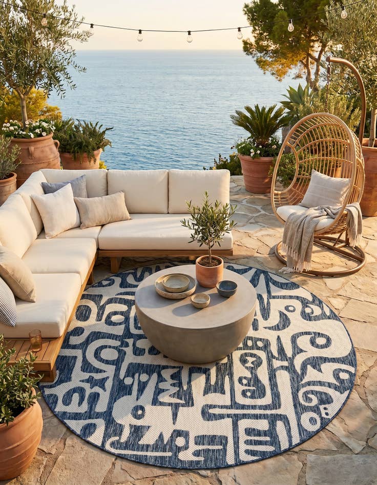 Detail image of 6' x 6' Easy-Clean Modern Indoor / Outdoor Round Rug