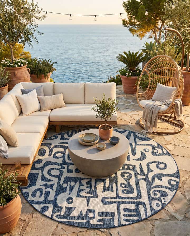 6' x 6' Easy-Clean Modern Indoor / Outdoor Round Rug